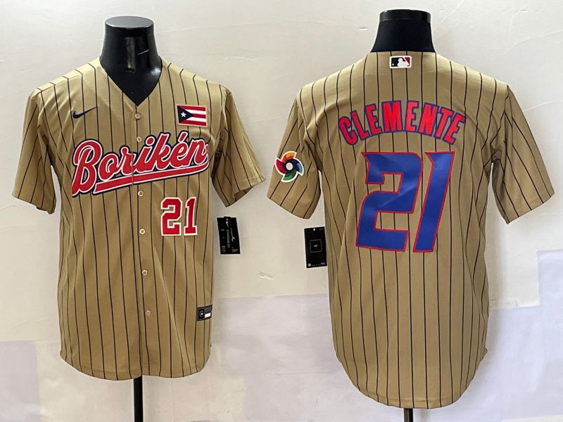 Men Puerto Rico 21 Clemente Brown Stripe Joint Name 2025 Nike MLB Jersey style 9